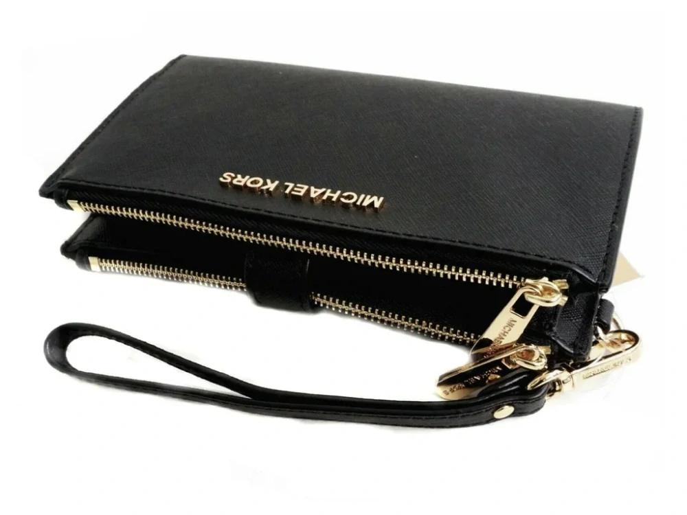 Peněženka Michael Kors kožená double zip wristlet black 