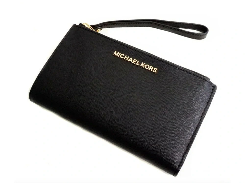 Peněženka Michael Kors kožená double zip wristlet black 