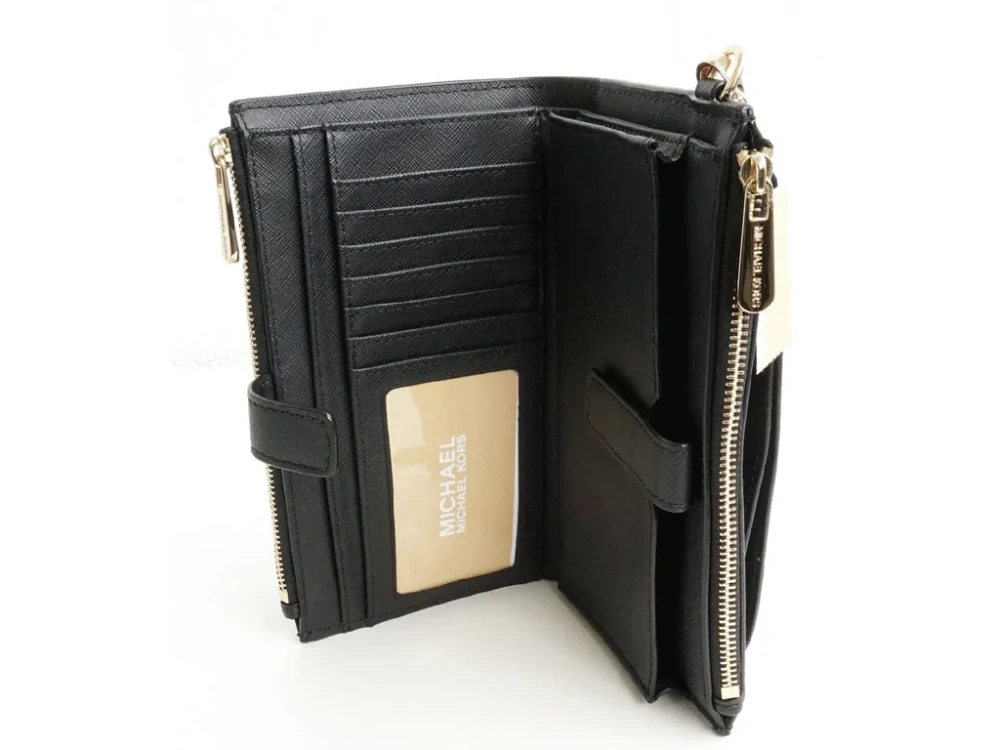 Peněženka Michael Kors kožená double zip wristlet black 